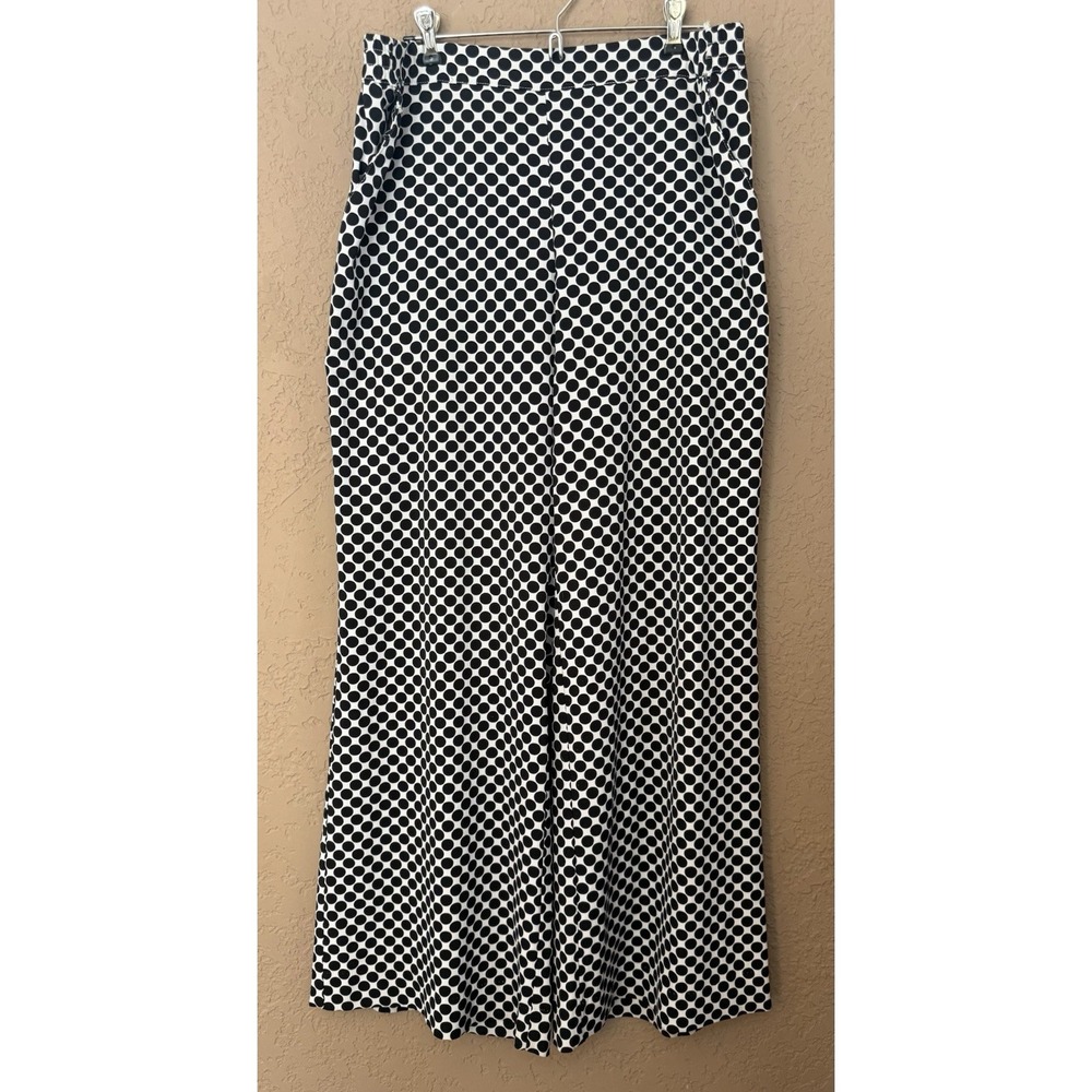 New York & Co Women Polka Dot Wide Leg Pants Elastic Waist Pockets Boho Career L